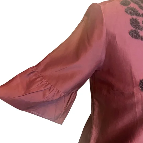 Women's Talbots RSVP Embellished Silk Blend Blouse Top, Burgundy, L - Picture 9 of 15